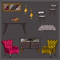 Furniture, furnishings and design. Isolated vector objects. Set the interior